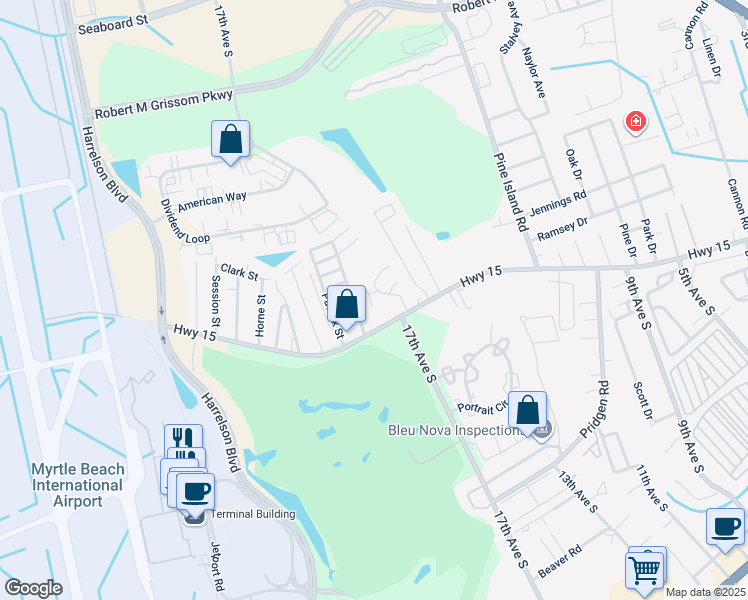 map of restaurants, bars, coffee shops, grocery stores, and more near 1201 Pinegrove Drive in Myrtle Beach