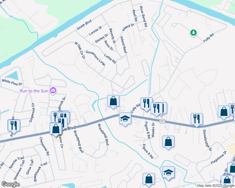 map of restaurants, bars, coffee shops, grocery stores, and more near 614 Geddings Drive in Myrtle Beach