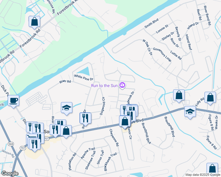 map of restaurants, bars, coffee shops, grocery stores, and more near 1266 Shalom Drive in Myrtle Beach
