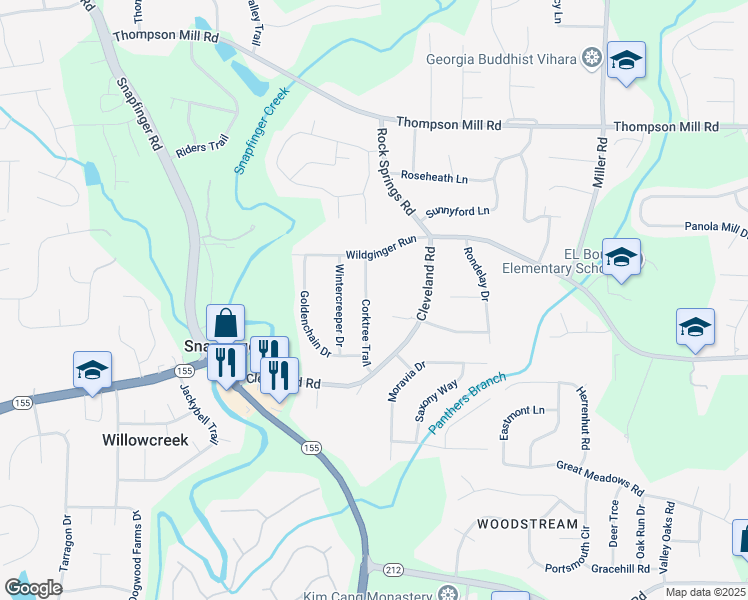 map of restaurants, bars, coffee shops, grocery stores, and more near 3240 Corktree Trail in Stonecrest