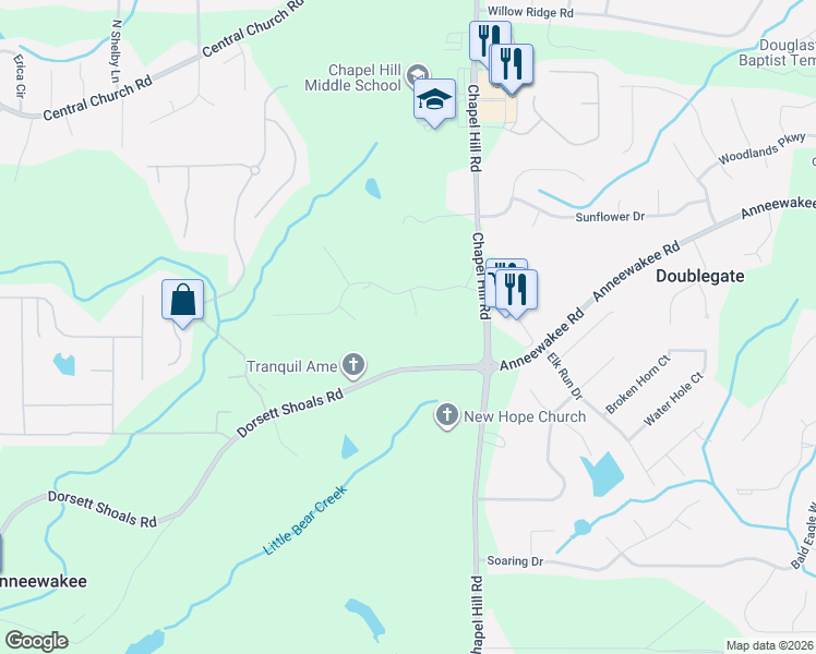 map of restaurants, bars, coffee shops, grocery stores, and more near 4304 Windham Court in Douglasville