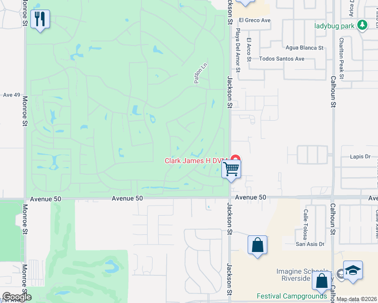 map of restaurants, bars, coffee shops, grocery stores, and more near 49634 Wayne Street in Indio