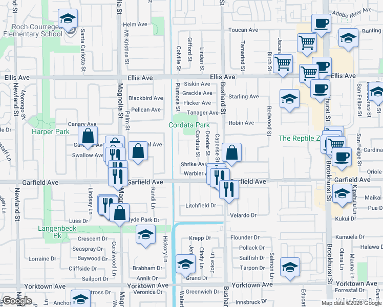 map of restaurants, bars, coffee shops, grocery stores, and more near 18868 Mount Morgan Circle in Fountain Valley