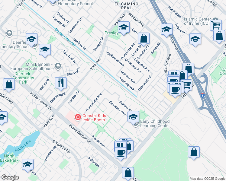 map of restaurants, bars, coffee shops, grocery stores, and more near 15071 Talley Street in Irvine