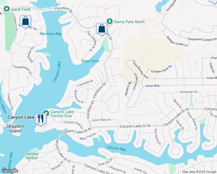 map of restaurants, bars, coffee shops, grocery stores, and more near 29707 Yellow Gold Drive in Canyon Lake