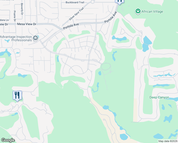 map of restaurants, bars, coffee shops, grocery stores, and more near 73497 Mariposa Drive in Palm Desert