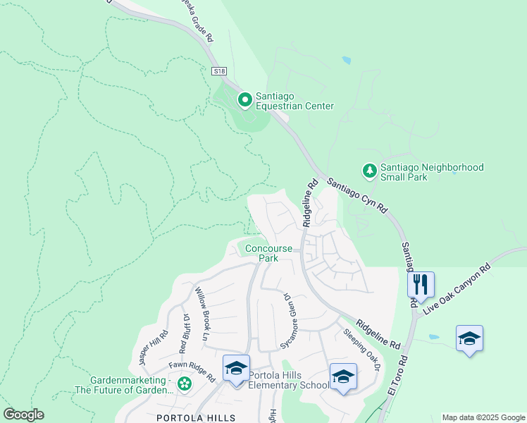 map of restaurants, bars, coffee shops, grocery stores, and more near 18831 Vista Portola Road in Trabuco Canyon
