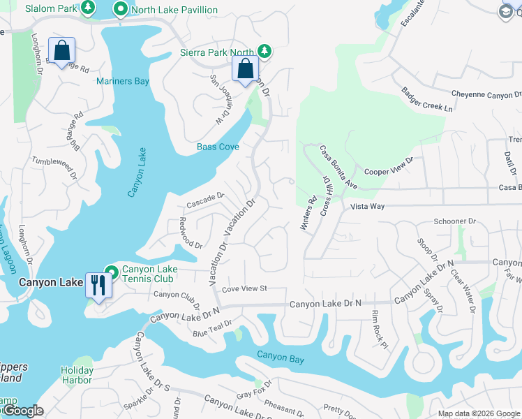 map of restaurants, bars, coffee shops, grocery stores, and more near 29707 Yellow Gold Drive in Canyon Lake
