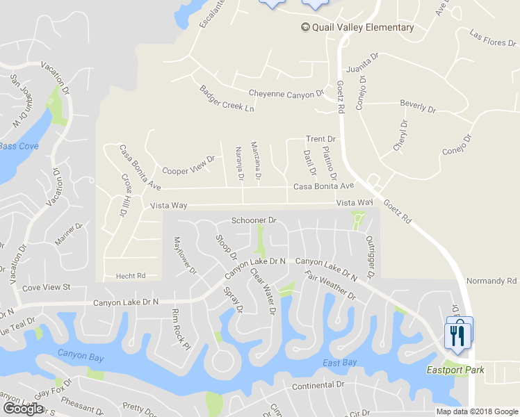 map of restaurants, bars, coffee shops, grocery stores, and more near 23587 Vista Way in Menifee