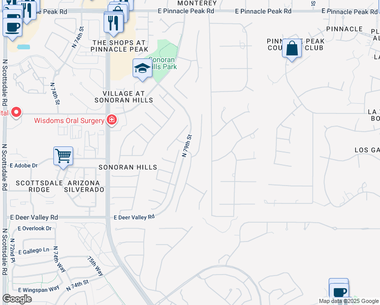 map of restaurants, bars, coffee shops, grocery stores, and more near 7846 East Candelaria Drive in Scottsdale