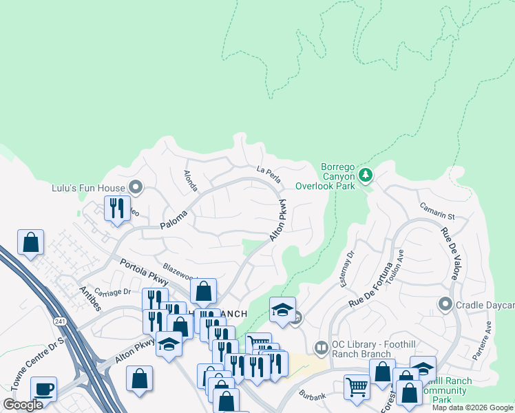map of restaurants, bars, coffee shops, grocery stores, and more near 7 Tizmin in Lake Forest