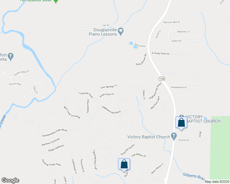 map of restaurants, bars, coffee shops, grocery stores, and more near 2842 Knoll View Place in Douglasville