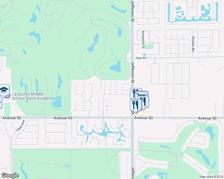 map of restaurants, bars, coffee shops, grocery stores, and more near 49530 Marne Court in La Quinta