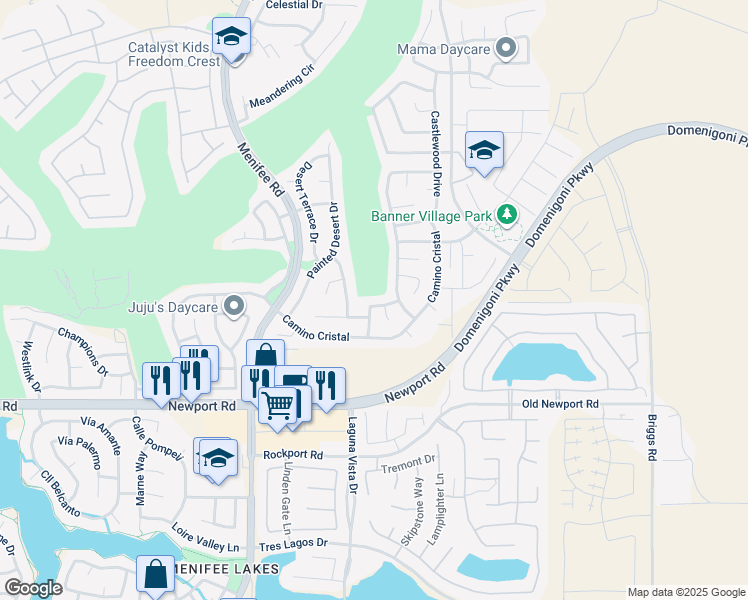 map of restaurants, bars, coffee shops, grocery stores, and more near 29288 Woodlea Lane in Menifee