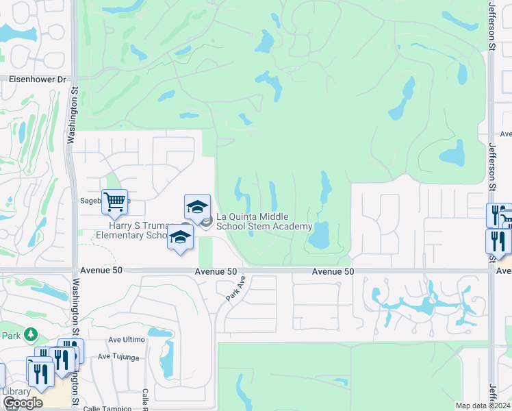map of restaurants, bars, coffee shops, grocery stores, and more near 49540 Montana Way in La Quinta