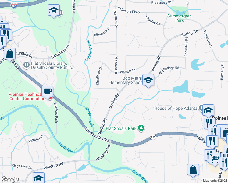 map of restaurants, bars, coffee shops, grocery stores, and more near 3487 Pheasant Ct in Decatur