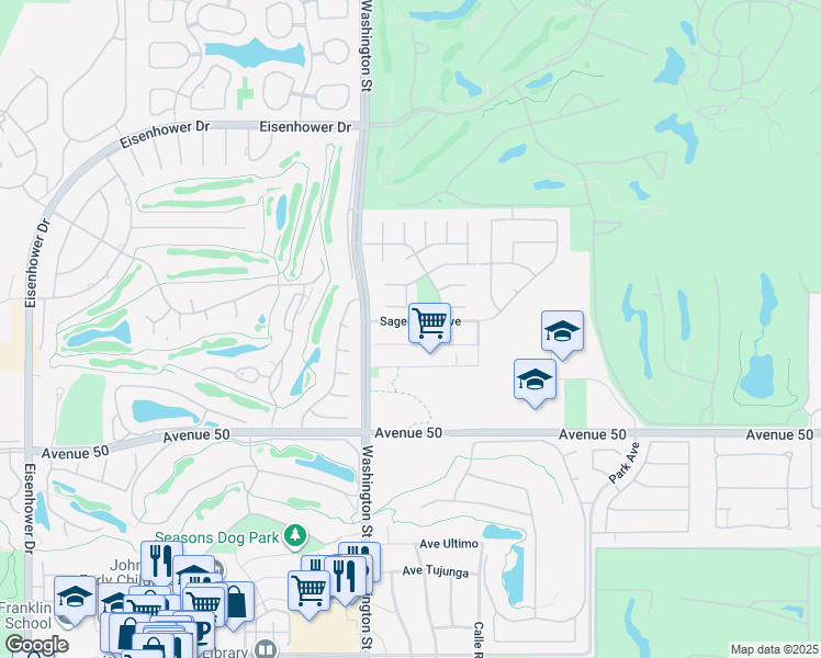 map of restaurants, bars, coffee shops, grocery stores, and more near 78570 Bottlebrush Drive in La Quinta