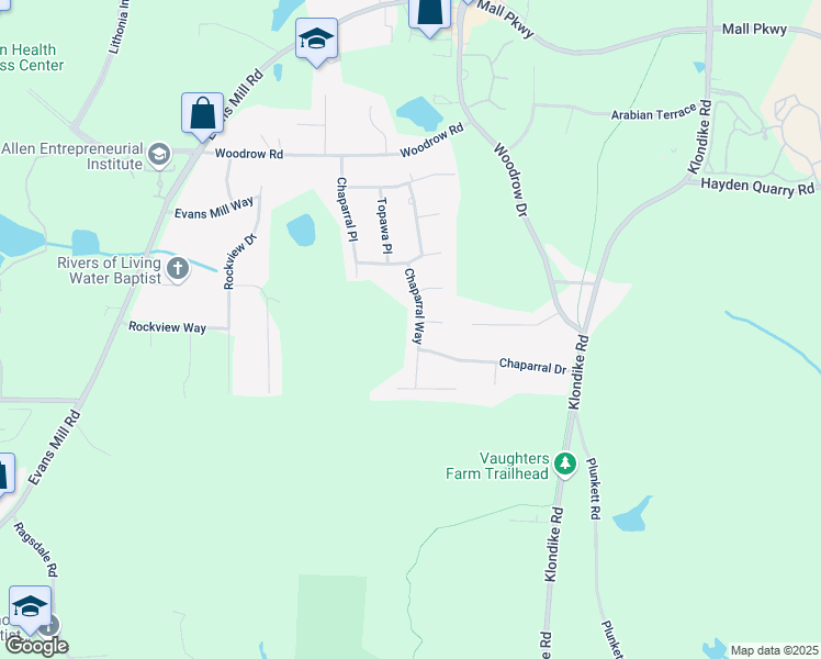 map of restaurants, bars, coffee shops, grocery stores, and more near 3213 Chaparral Way in Stonecrest