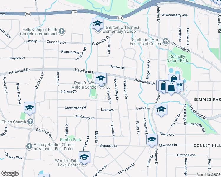 map of restaurants, bars, coffee shops, grocery stores, and more near 2376 Headland Drive in Atlanta