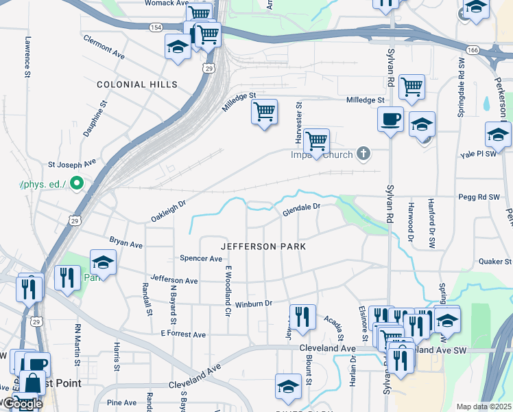 map of restaurants, bars, coffee shops, grocery stores, and more near 2392 Jefferson Terrace in East Point