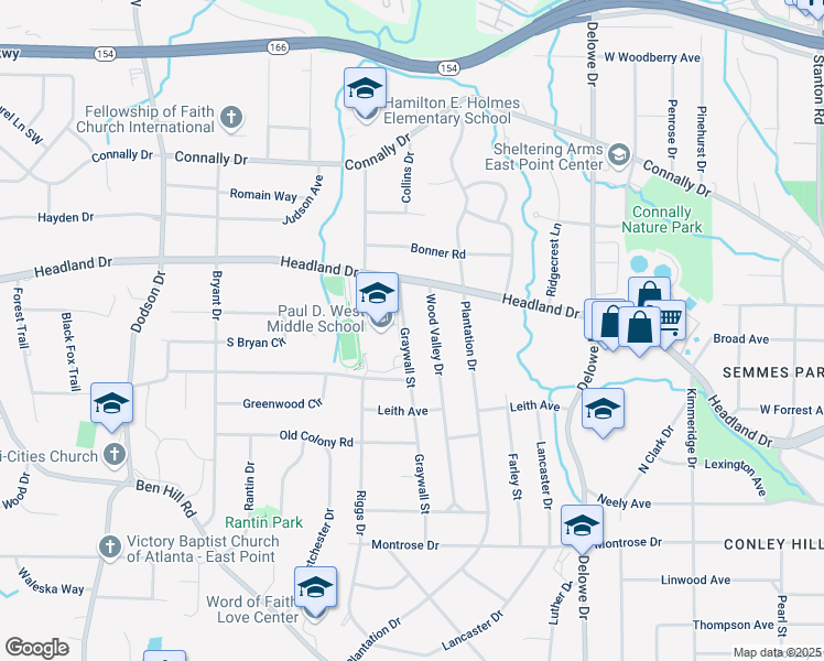 map of restaurants, bars, coffee shops, grocery stores, and more near 2376 Headland Drive in Atlanta