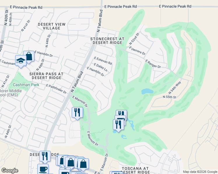map of restaurants, bars, coffee shops, grocery stores, and more near 5037 East Kirkland Road in Phoenix