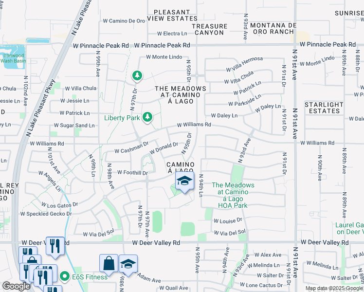 map of restaurants, bars, coffee shops, grocery stores, and more near 22489 North 95th Drive in Peoria