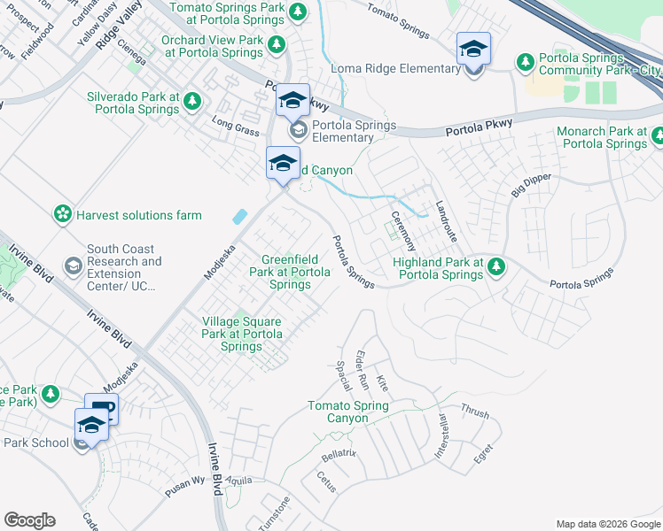 map of restaurants, bars, coffee shops, grocery stores, and more near 101 Windswept in Trabuco Canyon