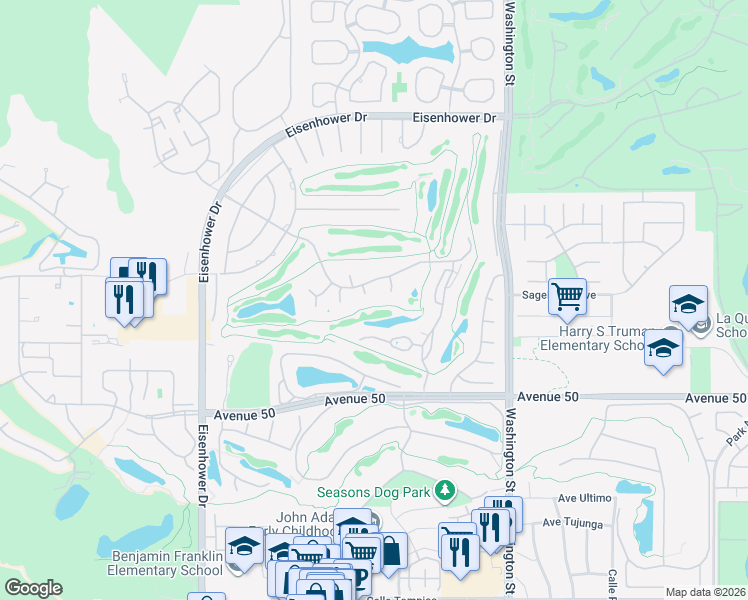 map of restaurants, bars, coffee shops, grocery stores, and more near 49783 Candeleria Circle in La Quinta