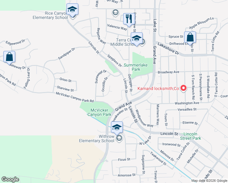 map of restaurants, bars, coffee shops, grocery stores, and more near 15306 Mesquite Drive in Lake Elsinore