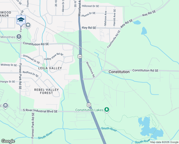map of restaurants, bars, coffee shops, grocery stores, and more near 3301 Woodstock Road in Atlanta