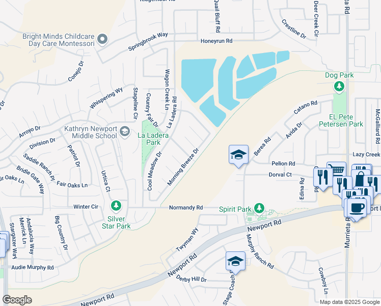 map of restaurants, bars, coffee shops, grocery stores, and more near 25334 Country Fair Drive in Menifee