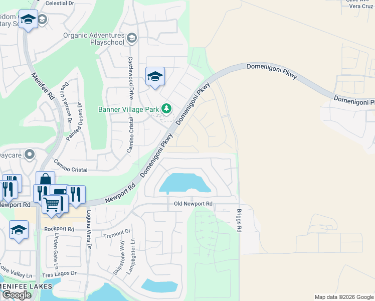 map of restaurants, bars, coffee shops, grocery stores, and more near 29745 Courage Court in Menifee