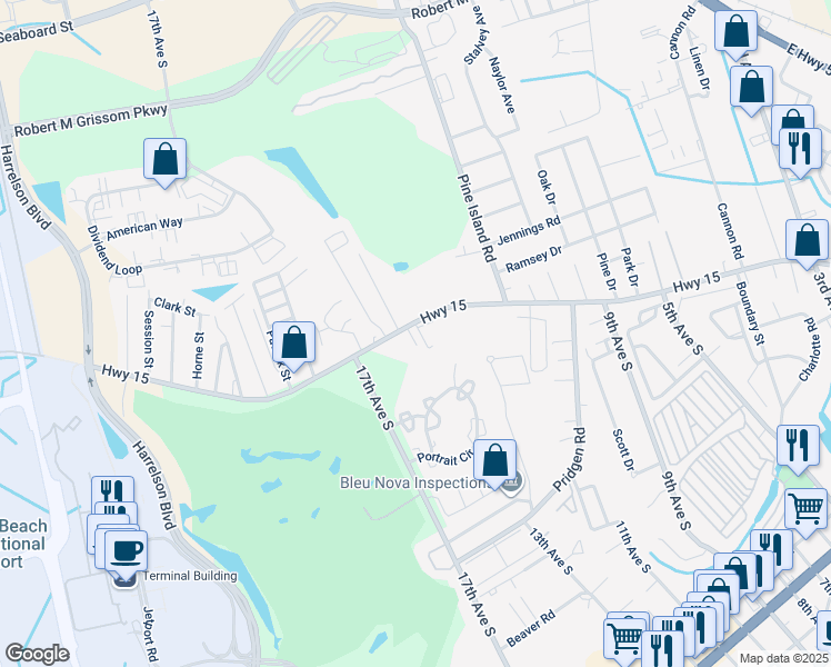 map of restaurants, bars, coffee shops, grocery stores, and more near 1405 Highway 15 in Myrtle Beach