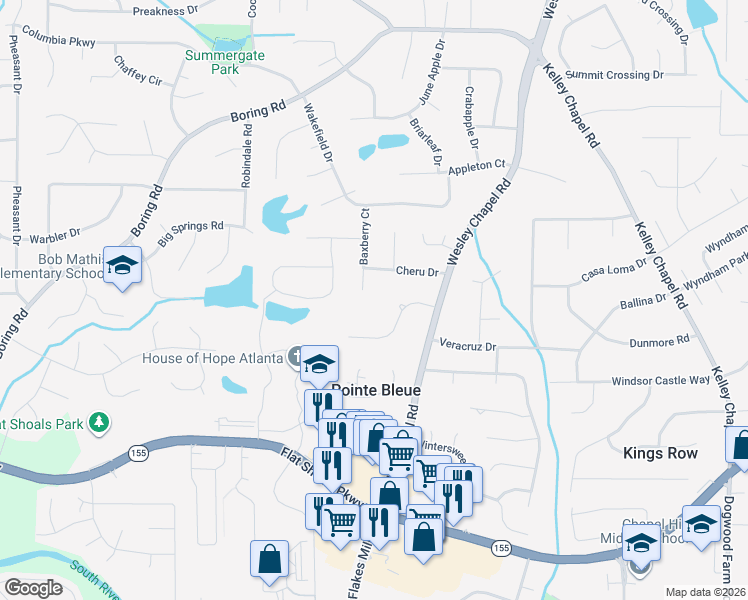 map of restaurants, bars, coffee shops, grocery stores, and more near 3246 Baxberry Court in Decatur