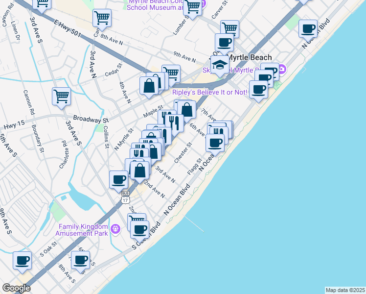 map of restaurants, bars, coffee shops, grocery stores, and more near in Myrtle Beach