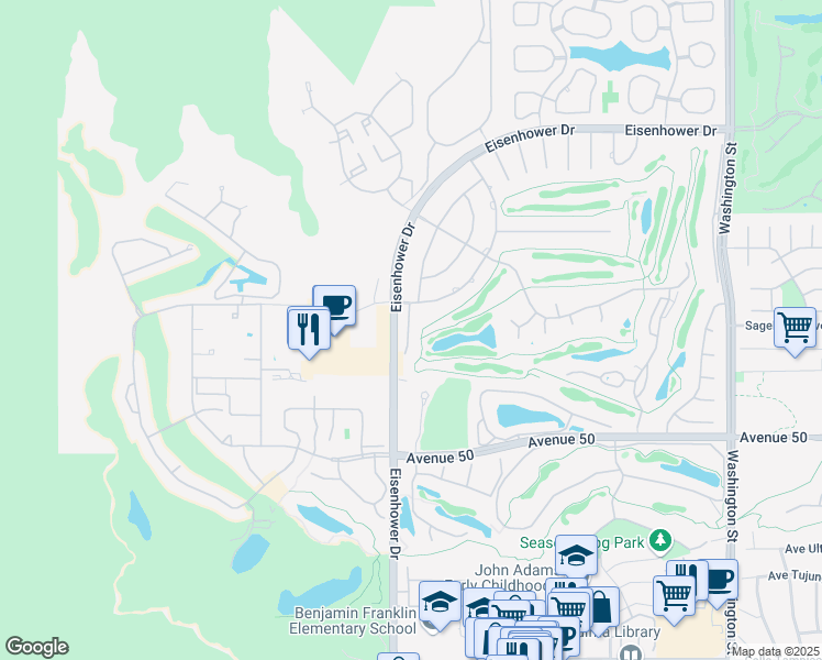 map of restaurants, bars, coffee shops, grocery stores, and more near 49435 Avenue Club La Quinta in La Quinta