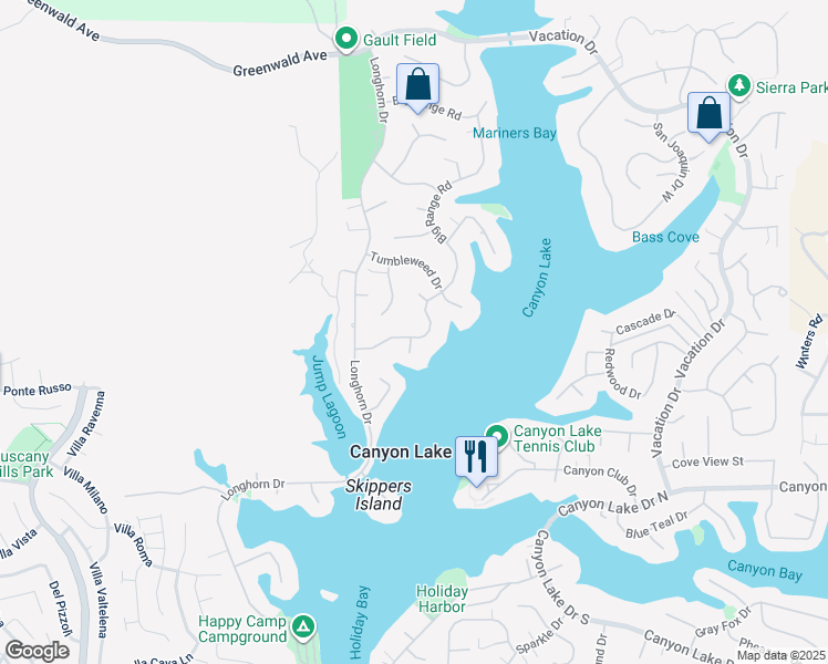map of restaurants, bars, coffee shops, grocery stores, and more near 29947 Big Range Road in Canyon Lake