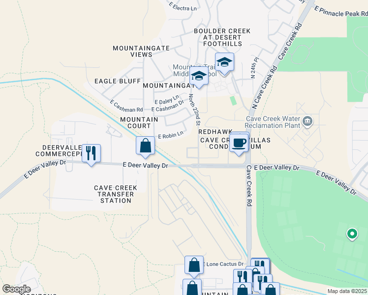 map of restaurants, bars, coffee shops, grocery stores, and more near 22240 North 21st Place in Phoenix