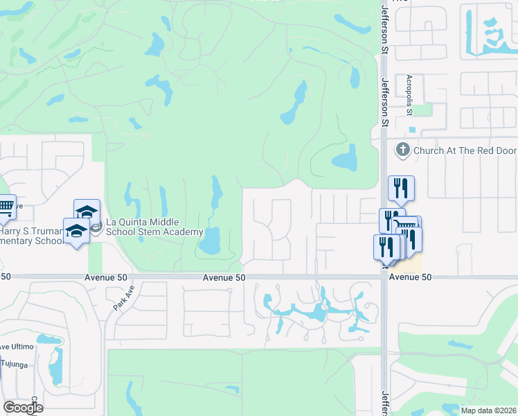 map of restaurants, bars, coffee shops, grocery stores, and more near 49500 Rancho San Francisquito in La Quinta