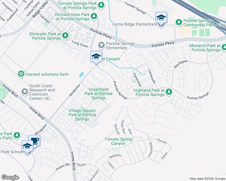 map of restaurants, bars, coffee shops, grocery stores, and more near 101 Windswept in Trabuco Canyon