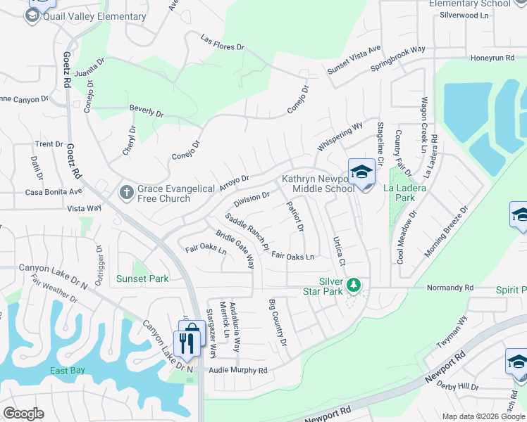 map of restaurants, bars, coffee shops, grocery stores, and more near 24590 Sabaton Circle in Menifee