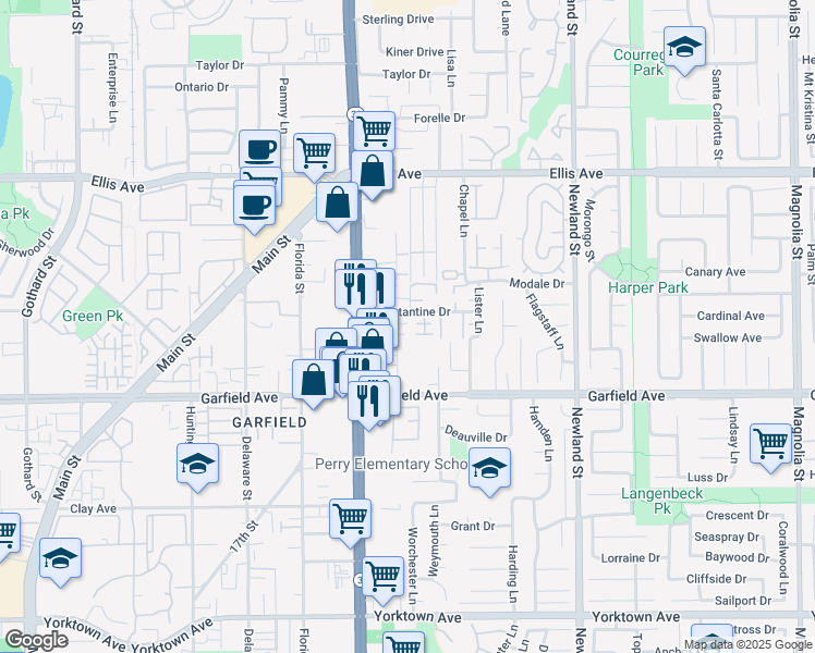 map of restaurants, bars, coffee shops, grocery stores, and more near 18882 Valley Circle in Huntington Beach