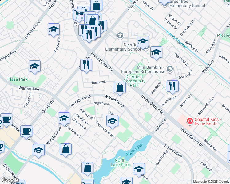 map of restaurants, bars, coffee shops, grocery stores, and more near 12 Oakdale in Irvine