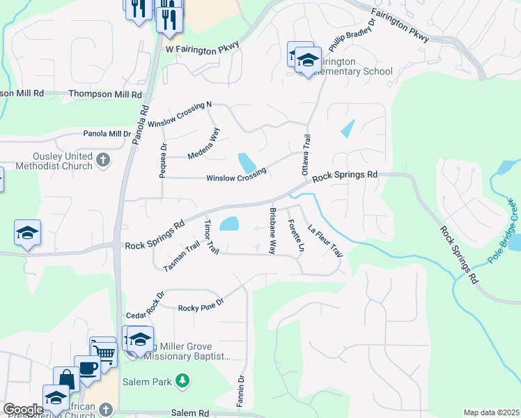map of restaurants, bars, coffee shops, grocery stores, and more near 5597 Rock Springs Road in Lithonia