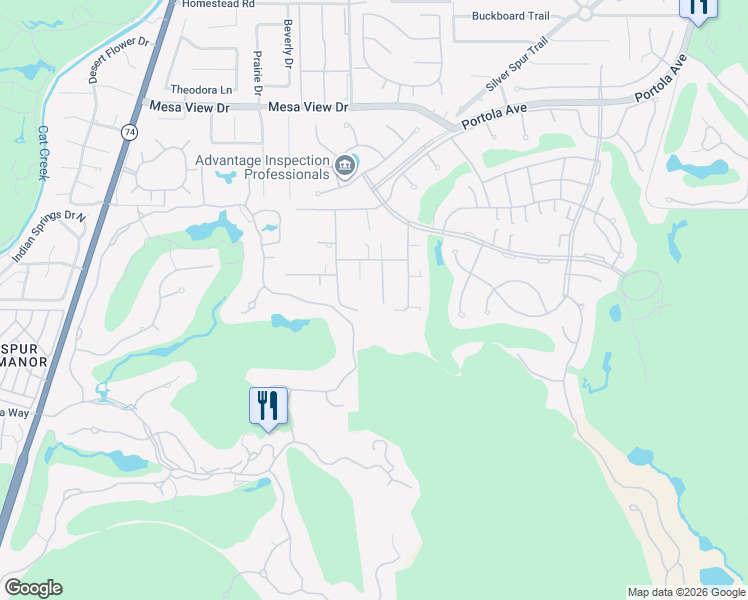 map of restaurants, bars, coffee shops, grocery stores, and more near 49425 Jfk Trail in Palm Desert