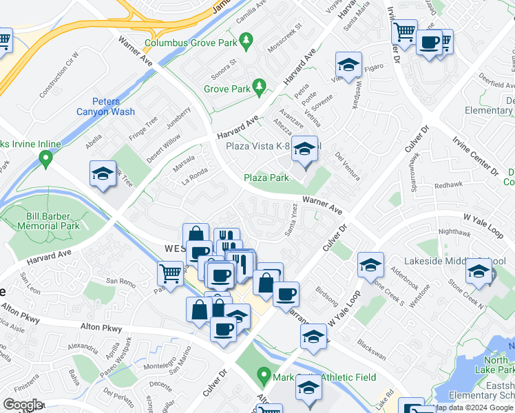 map of restaurants, bars, coffee shops, grocery stores, and more near 12th Street in Santa Monica