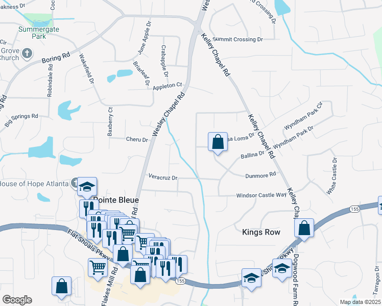 map of restaurants, bars, coffee shops, grocery stores, and more near 3345 Georgian Woods Circle in Decatur