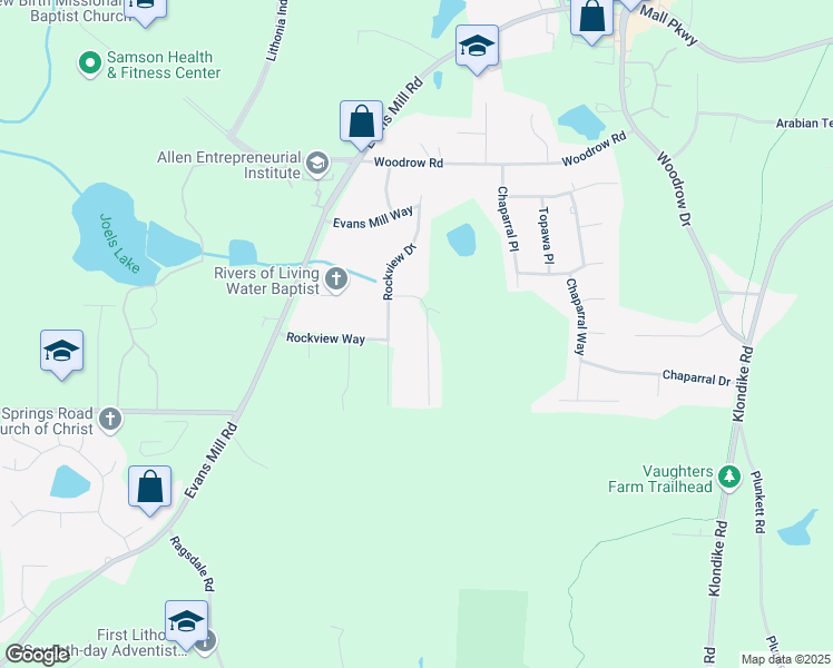 map of restaurants, bars, coffee shops, grocery stores, and more near 3219 Boulder Brook Drive in Stonecrest
