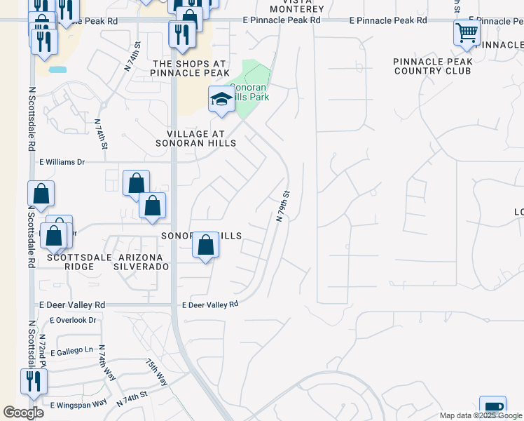 map of restaurants, bars, coffee shops, grocery stores, and more near 22339 North 77th Way in Scottsdale